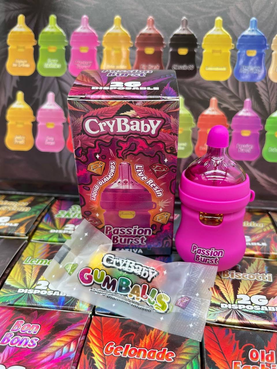 image 1894 1 CRYBABY BOTTLE 2G DISPOSABLE – LIVE RESIN LIQUID DIAMONDS W/ GUMBALLS (LIQUID DIAMOND INFUSED)